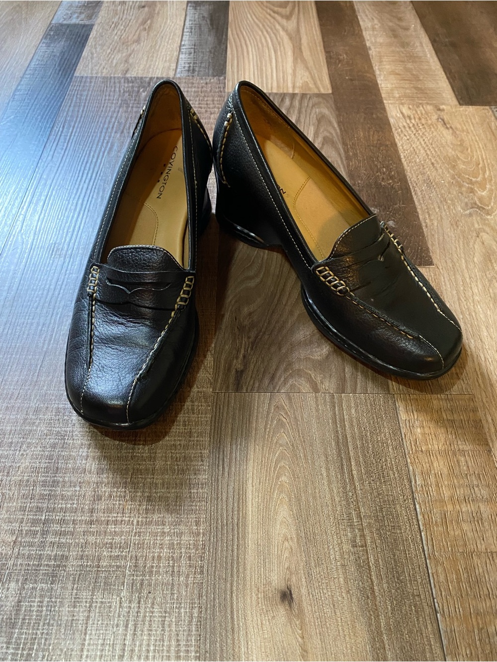 Covington Black Leather Wedge Loafers
